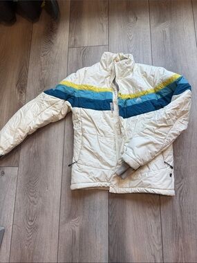 Nike Cream Puffer Snow insulated coat with Teal and Yellow Stripes